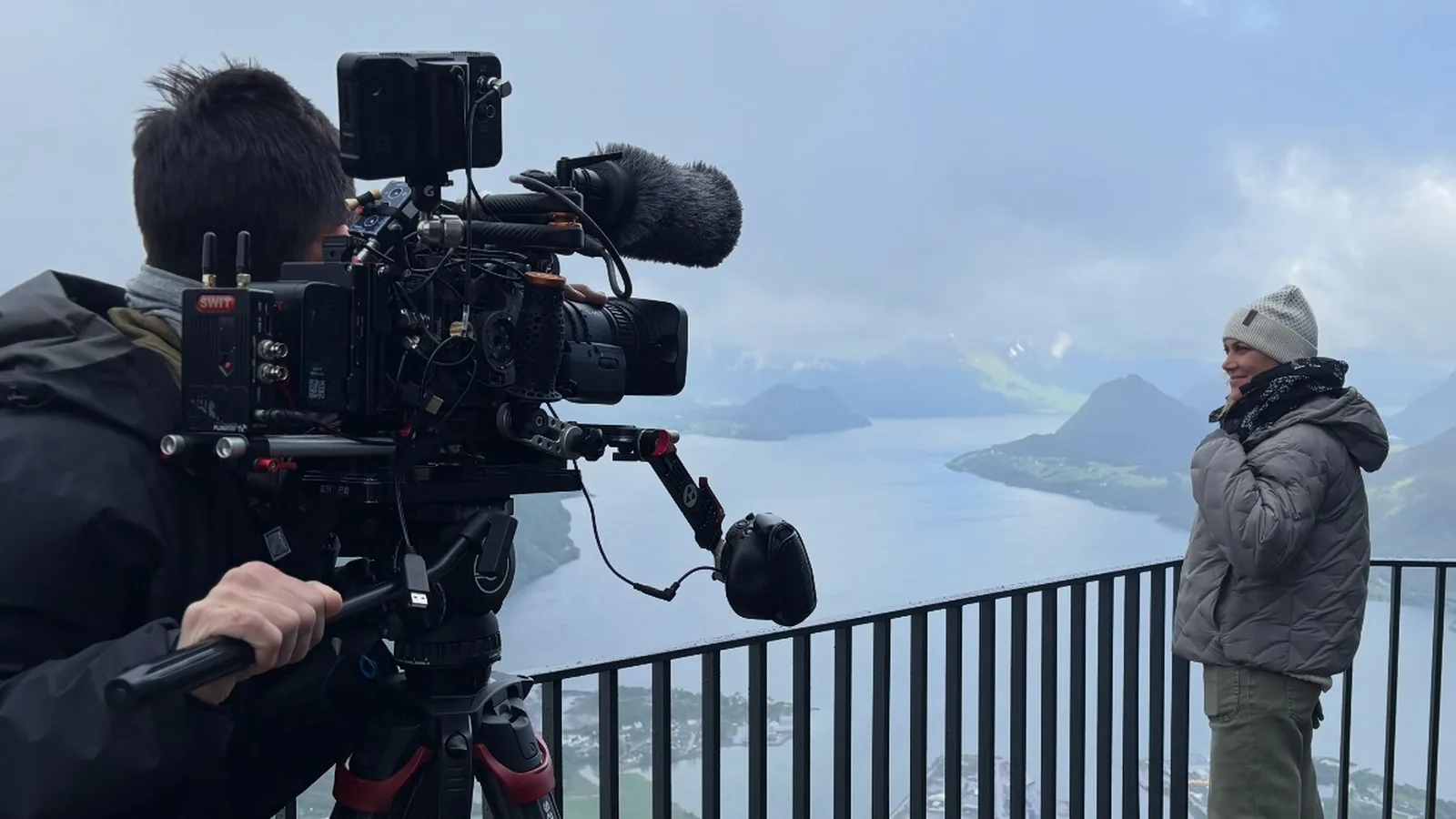 Location sound recordist on set with h-squared above a Norwegian fjord, Hurtigruten (2026)